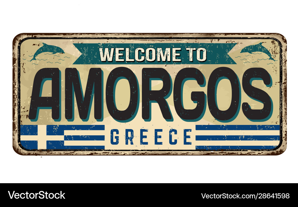 Willkommen bei amorgos vintage rusty metal sign Willkommen bei amorgos vintage rusty metal sign vektorbild
