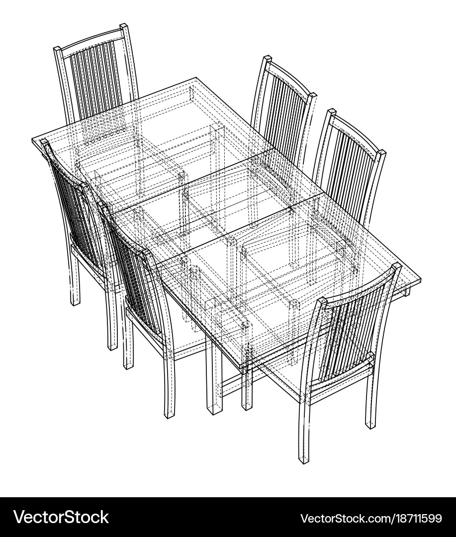 Dinner table with chairs rendering of 3d vector image
