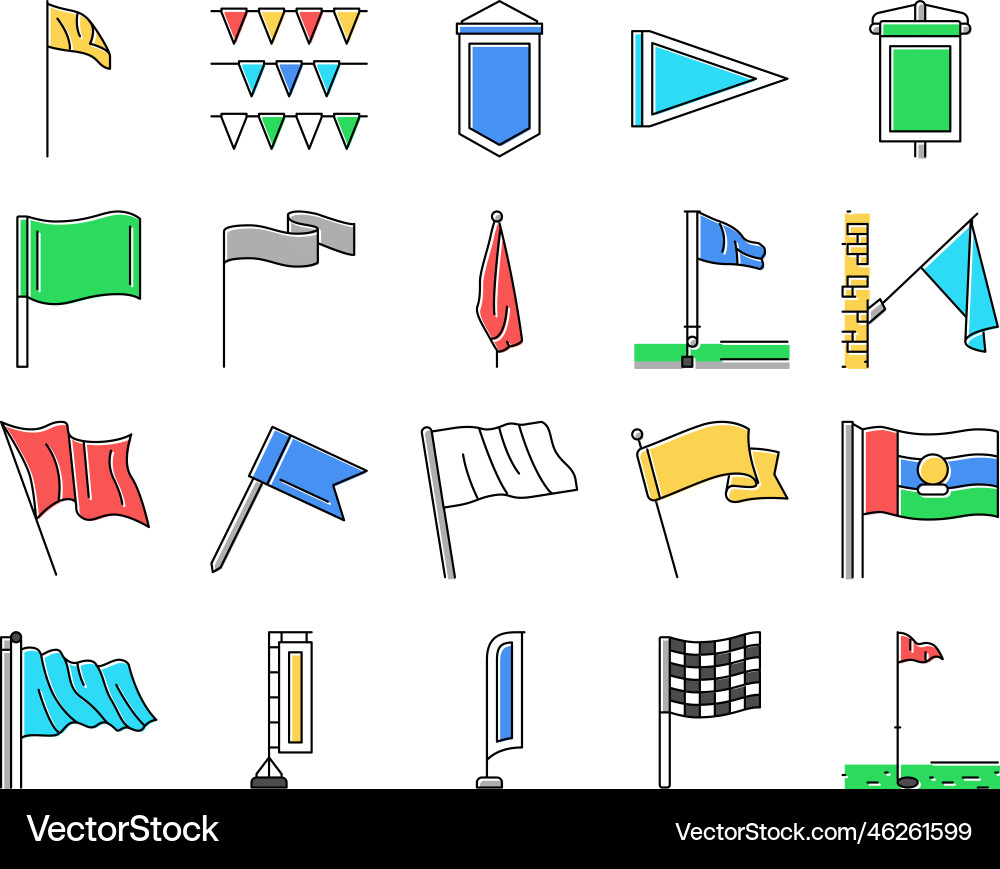 Flag start web pennant map icons set Vector Image