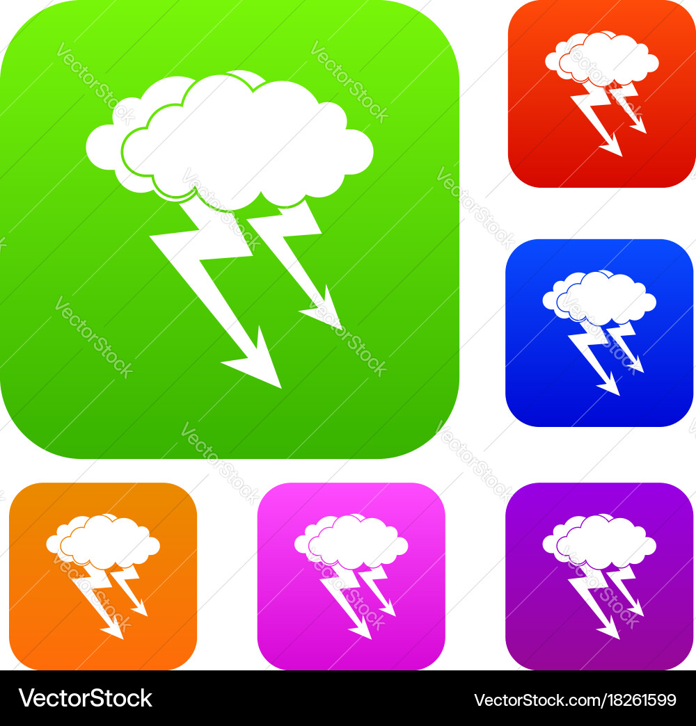 Lightning cloud set color collection Vector Image