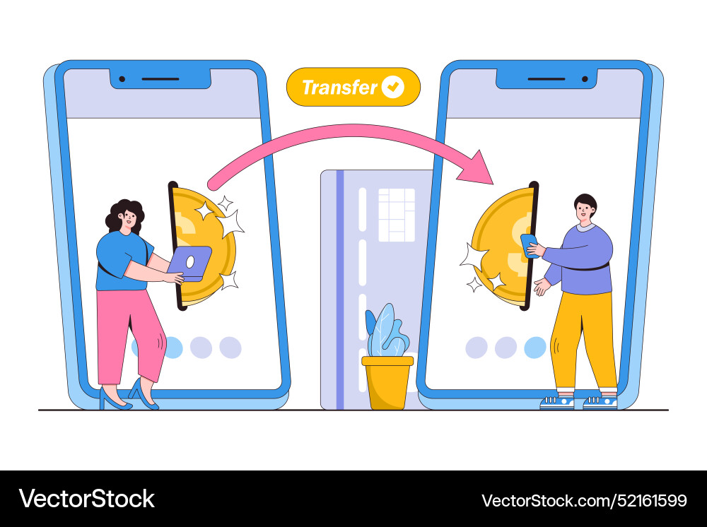 Online mobile money transfer concept with people Vector Image