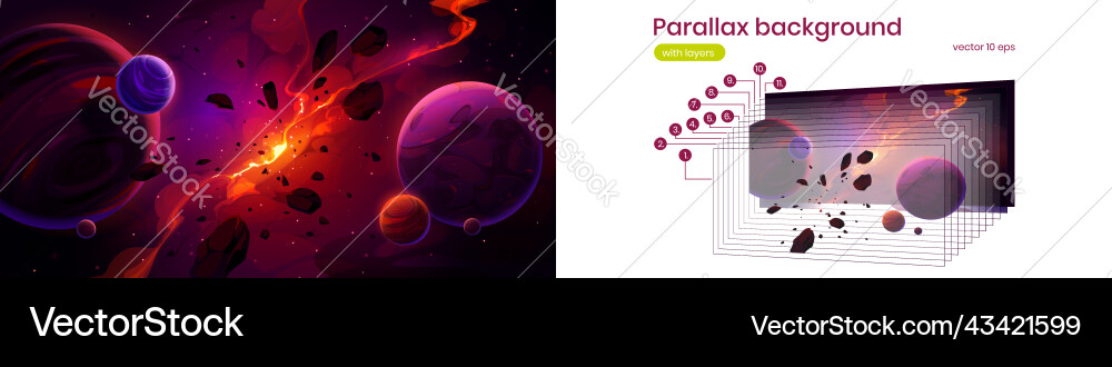 Parallax background planets in outer space stars Parallax background planets in outer space stars vector image