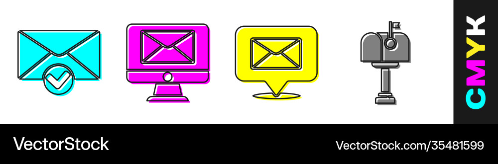 Set envelope and check mark monitor Vector Image
