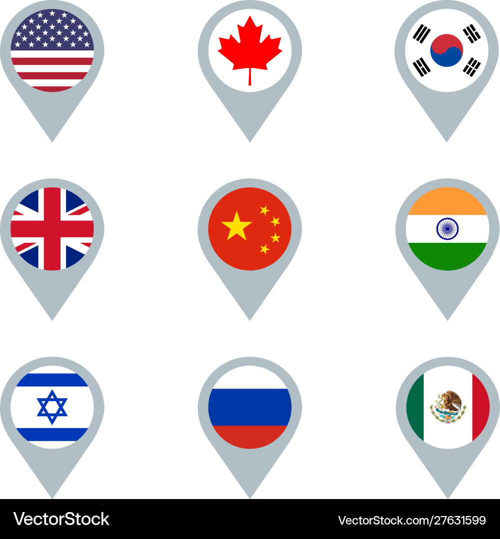 Set map markers with flags Set map markers with flags vector image