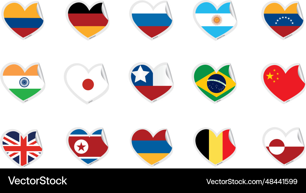 Set of heart shapes with different flags Set of heart shapes with different flags vector image