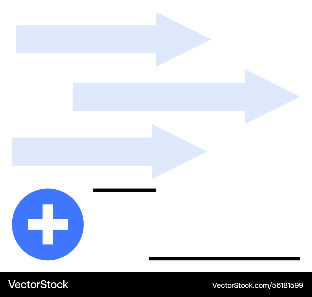 Streamlined progress with forward arrows and plus Streamlined progress with forward arrows and plus vector image