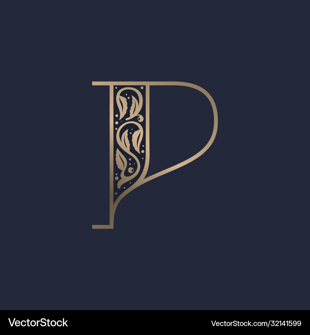 Vintage p letter logo with premium decoration Vintage p letter logo with premium decoration vector image