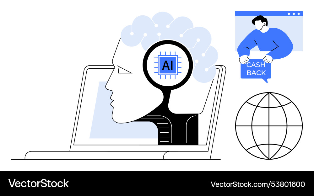 Artificial intelligence concept with computer Artificial intelligence concept with computer vector image