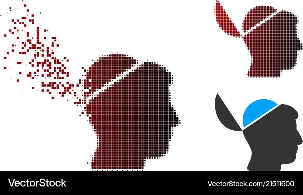 Dissolving pixel halftone open brain icon Dissolving pixel halftone open brain icon vector image