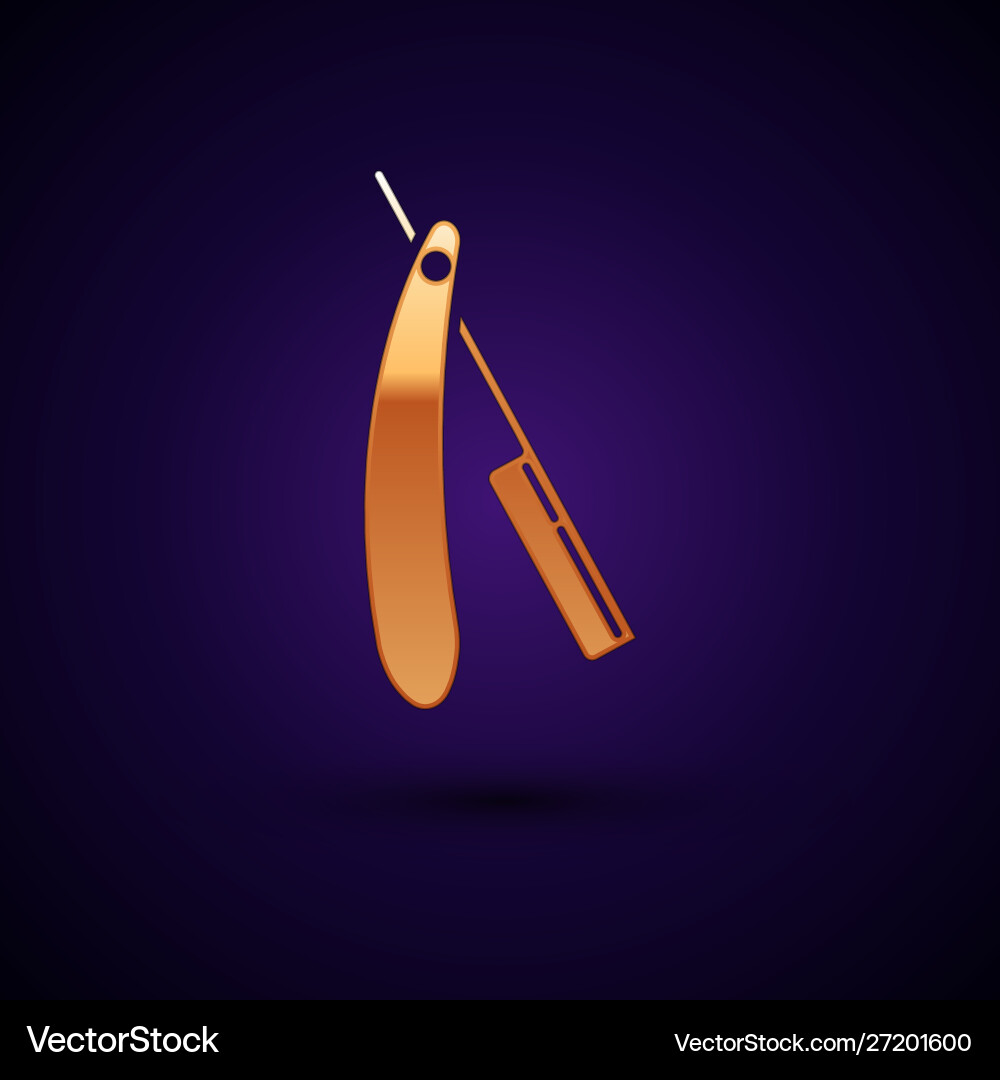 Gold straight razor icon isolated on dark blue Gold straight razor icon isolated on dark blue vector image