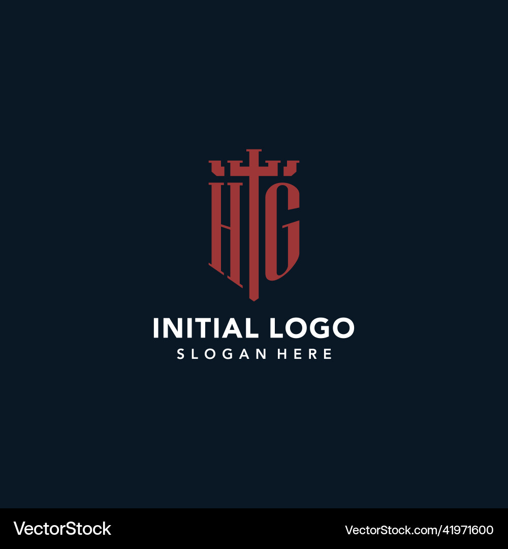 Hg initial monogram logos with sword and shield Vector Image