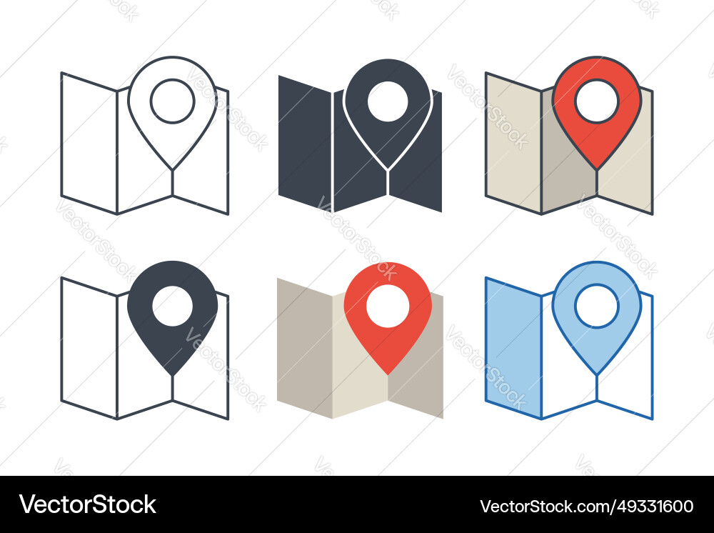 Map icon collection with different styles vector image