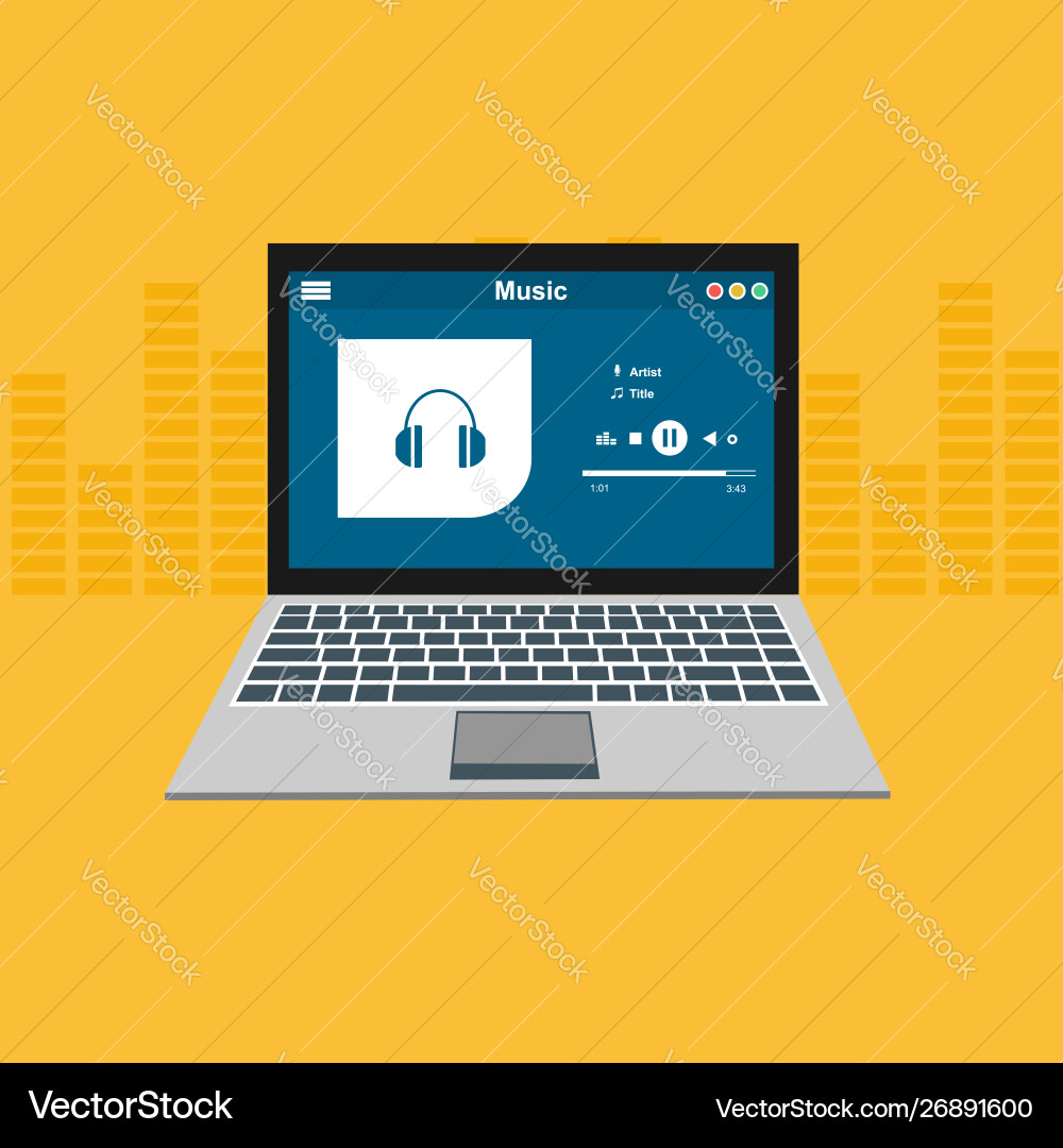 Media player application app template with flat Media player application app template with flat vector image