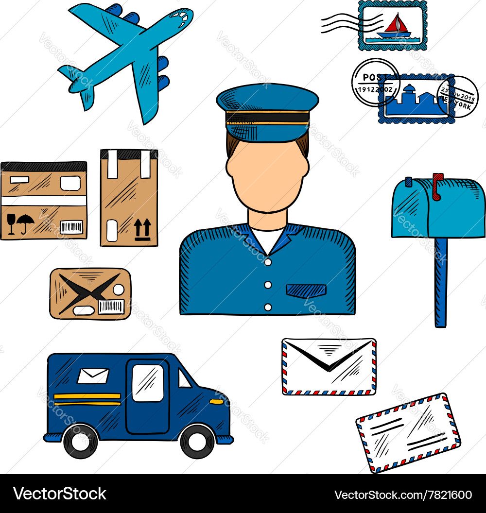 Post-Icons um einen Postman Lizenzfreies Vektorbild