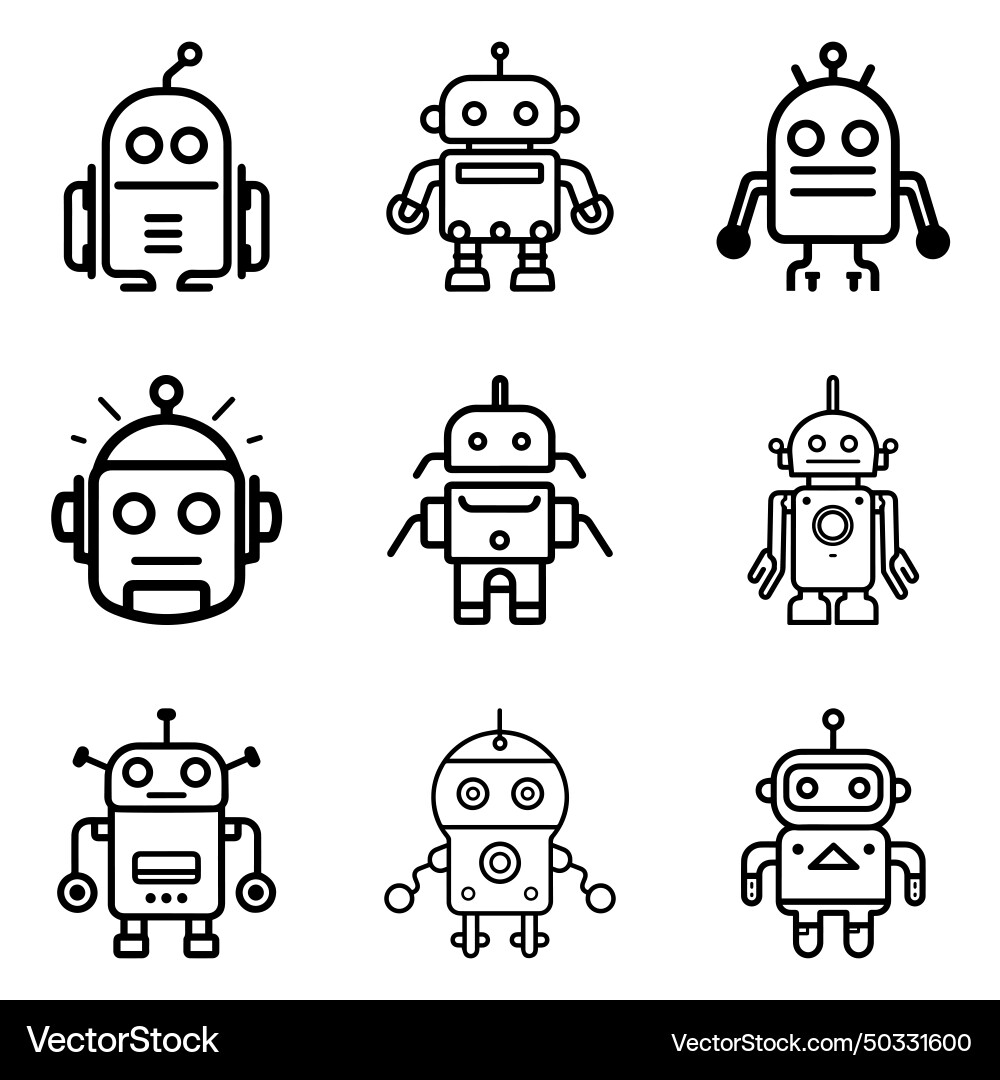 Robots flat icon set isolated on white background Vector Image