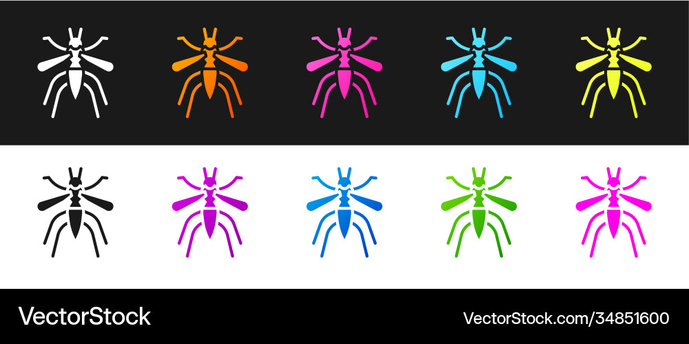 Set mosquito icon isolated on black and white Set mosquito icon isolated on black and white vector image