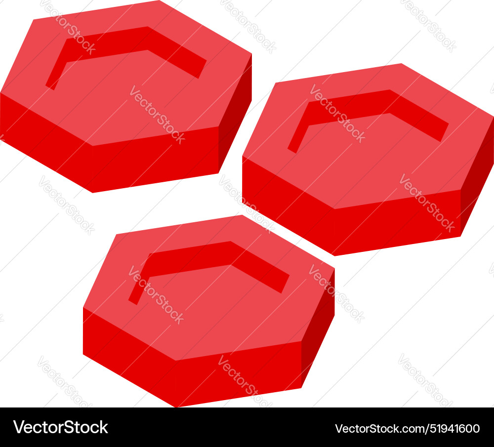Three red hexagons are floating creating Vector Image