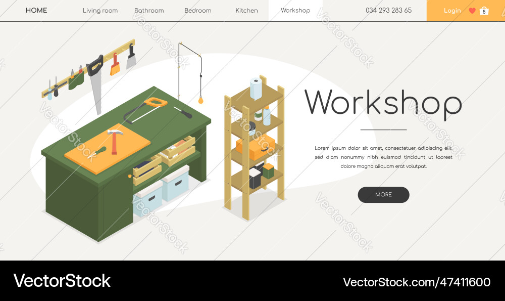 Workshop - line design style isometric web banner Vector Image