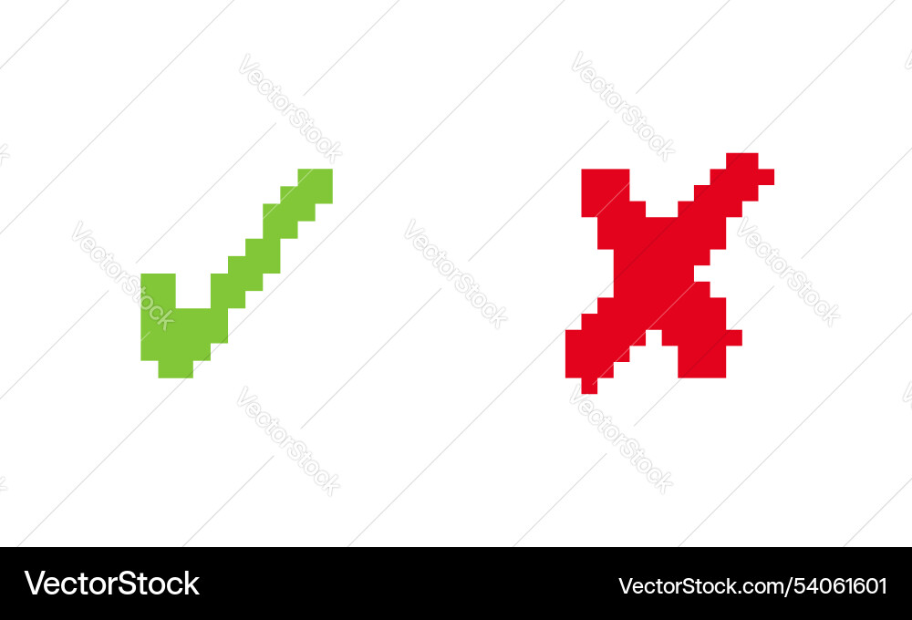 Approval and rejection symbol in ui design pixel Approval and rejection symbol in ui design pixel vector image