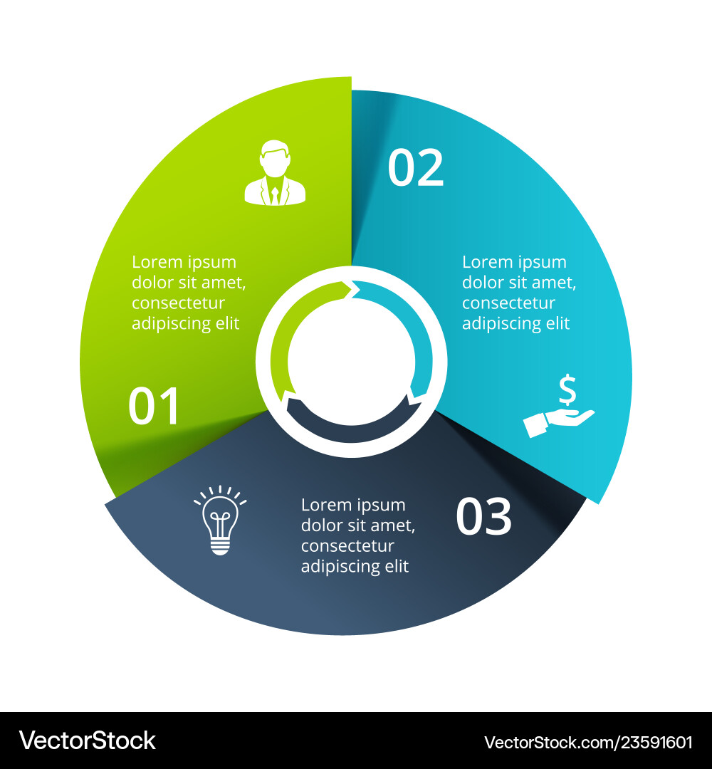 Circle diagram divided into 3 parts steps Circle diagram divided into 3 parts steps vector image