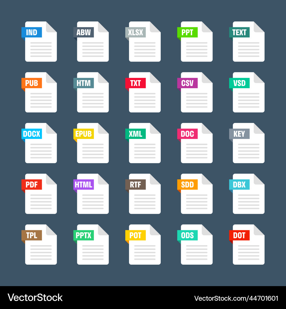 Common system file formats document types Common system file formats document types vector image