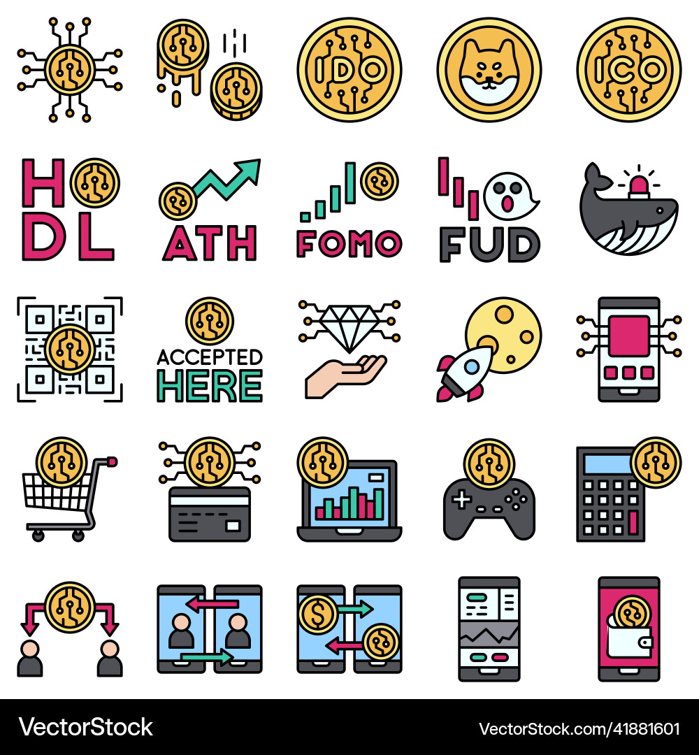 Crypto related filled icon set – Royalty-Free Vector | VectorStock