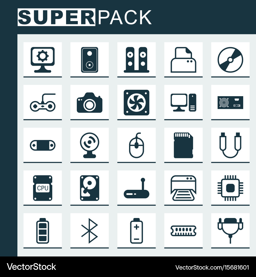 Hardware icons set collection of router battery Vector Image