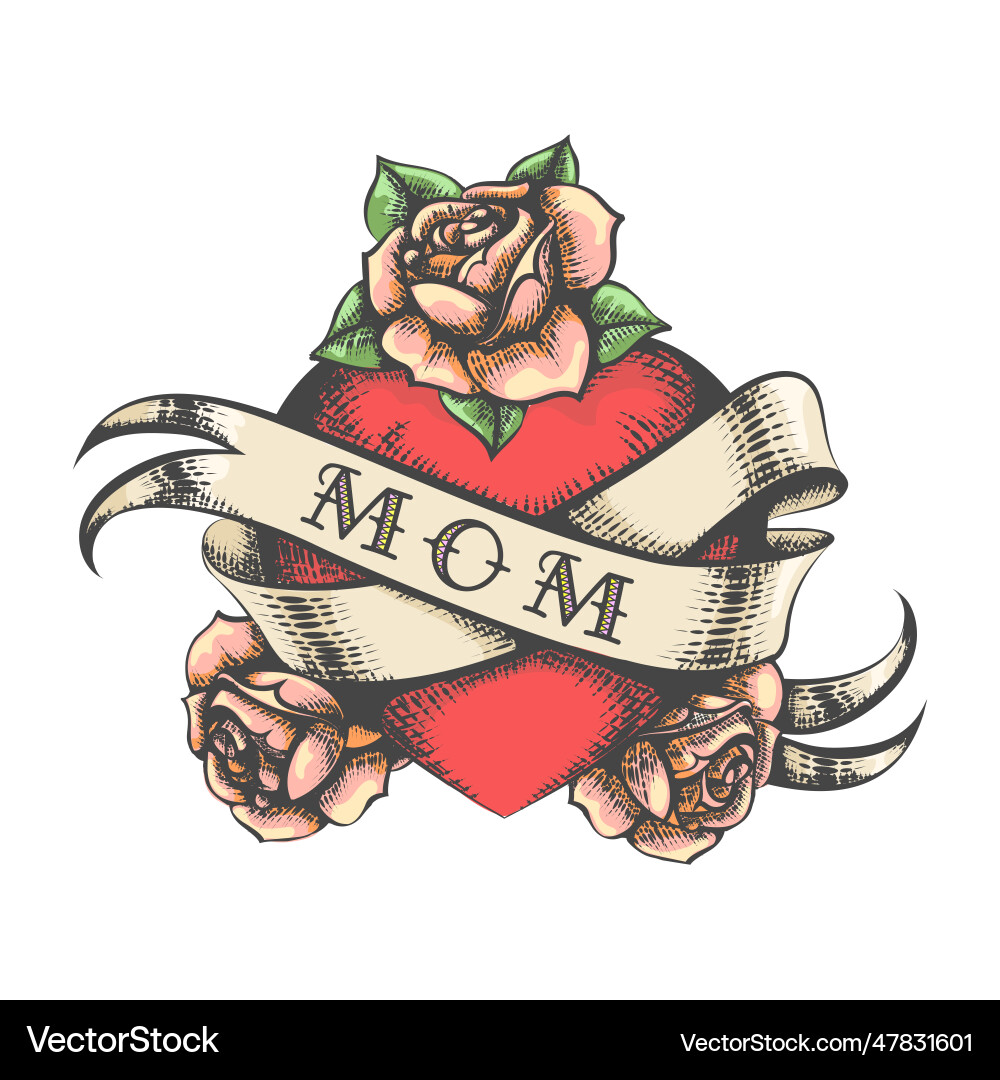 Herz und Rose Blumen Tattoo gezeichnet in Gravur Herz und Rose Blumen Tattoo gezeichnet in Gravur vektorbild