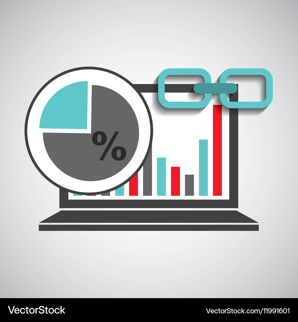 Laptop graphs chart statistics link web Vector Image