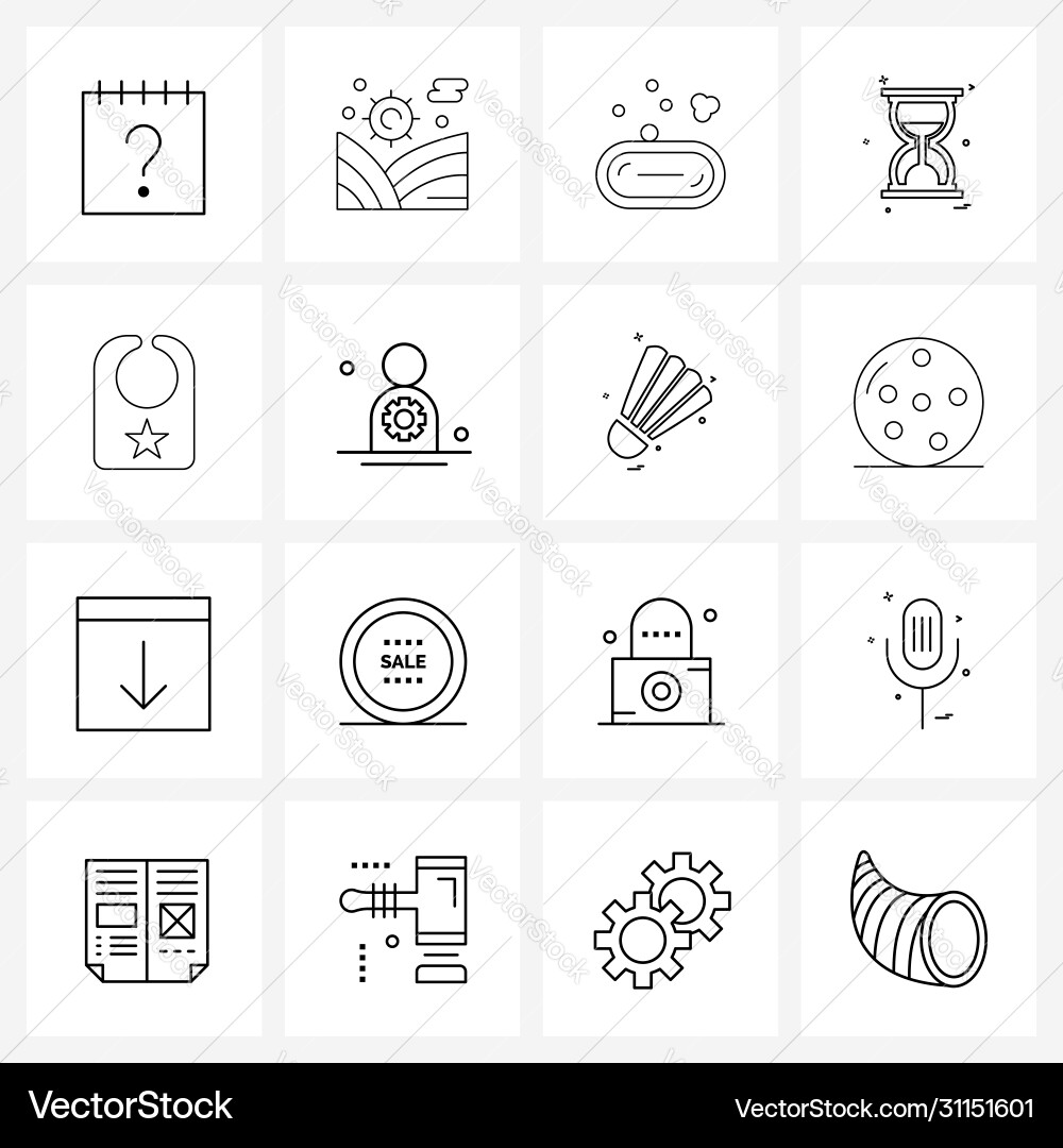 Modern style set 16 line pictograph grid based Vector Image