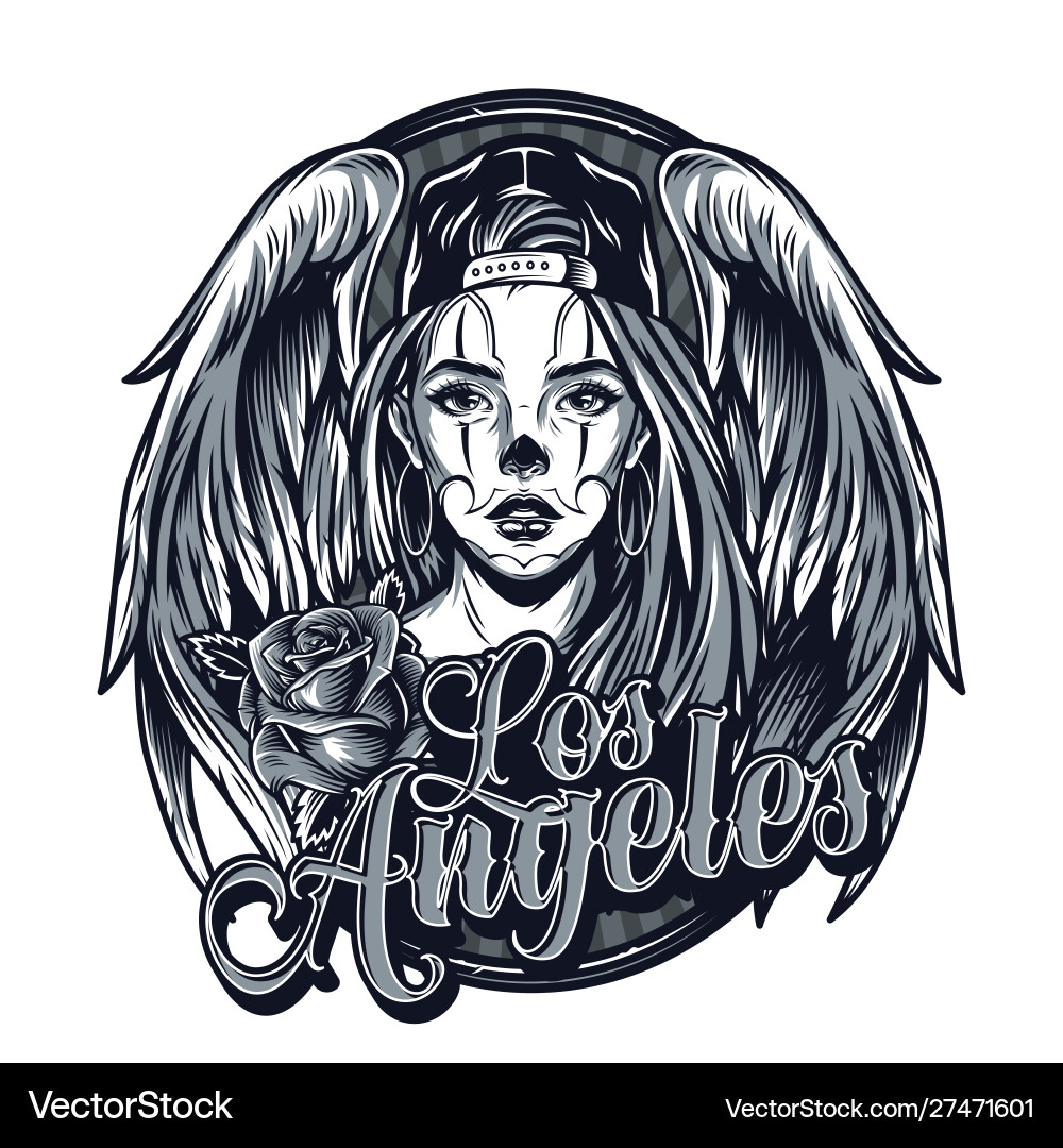 Monochrome Angel Girl with Rose Vector Image