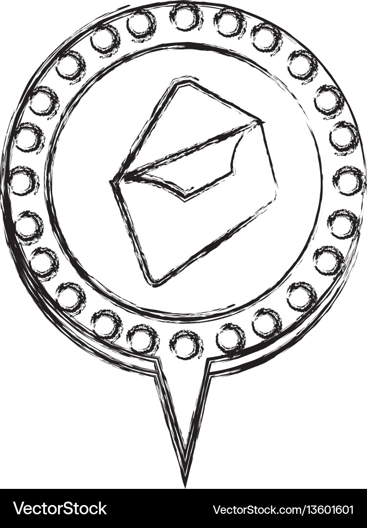 Monochrome sketch with envelope mail and circular vector image