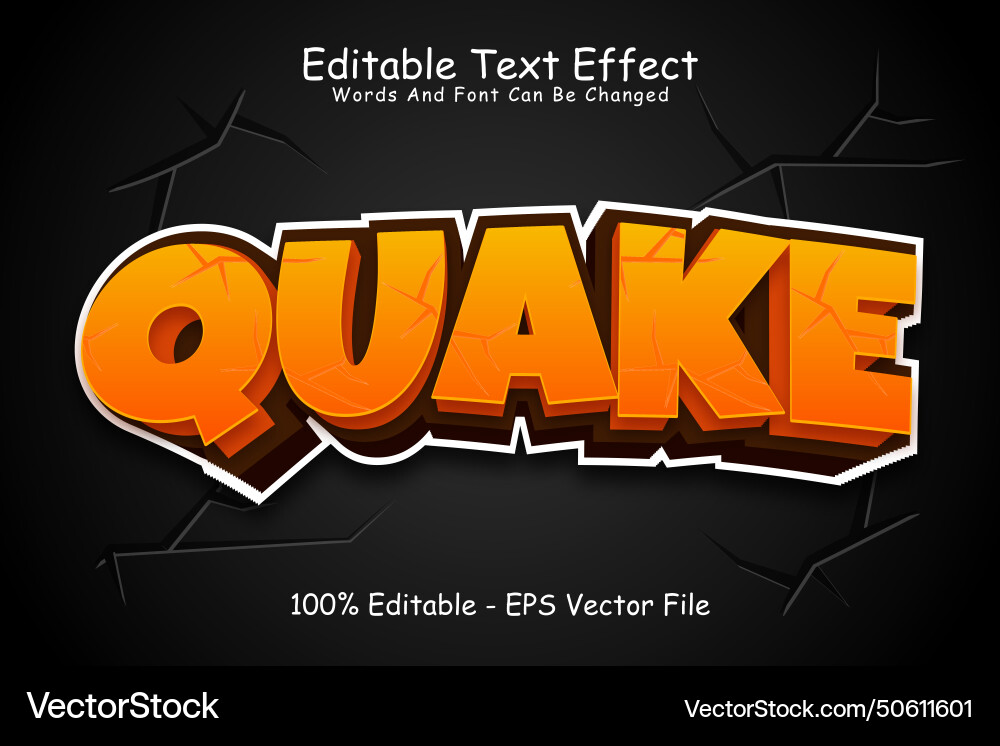 Quake editable text effect 3 dimension emboss Vector Image