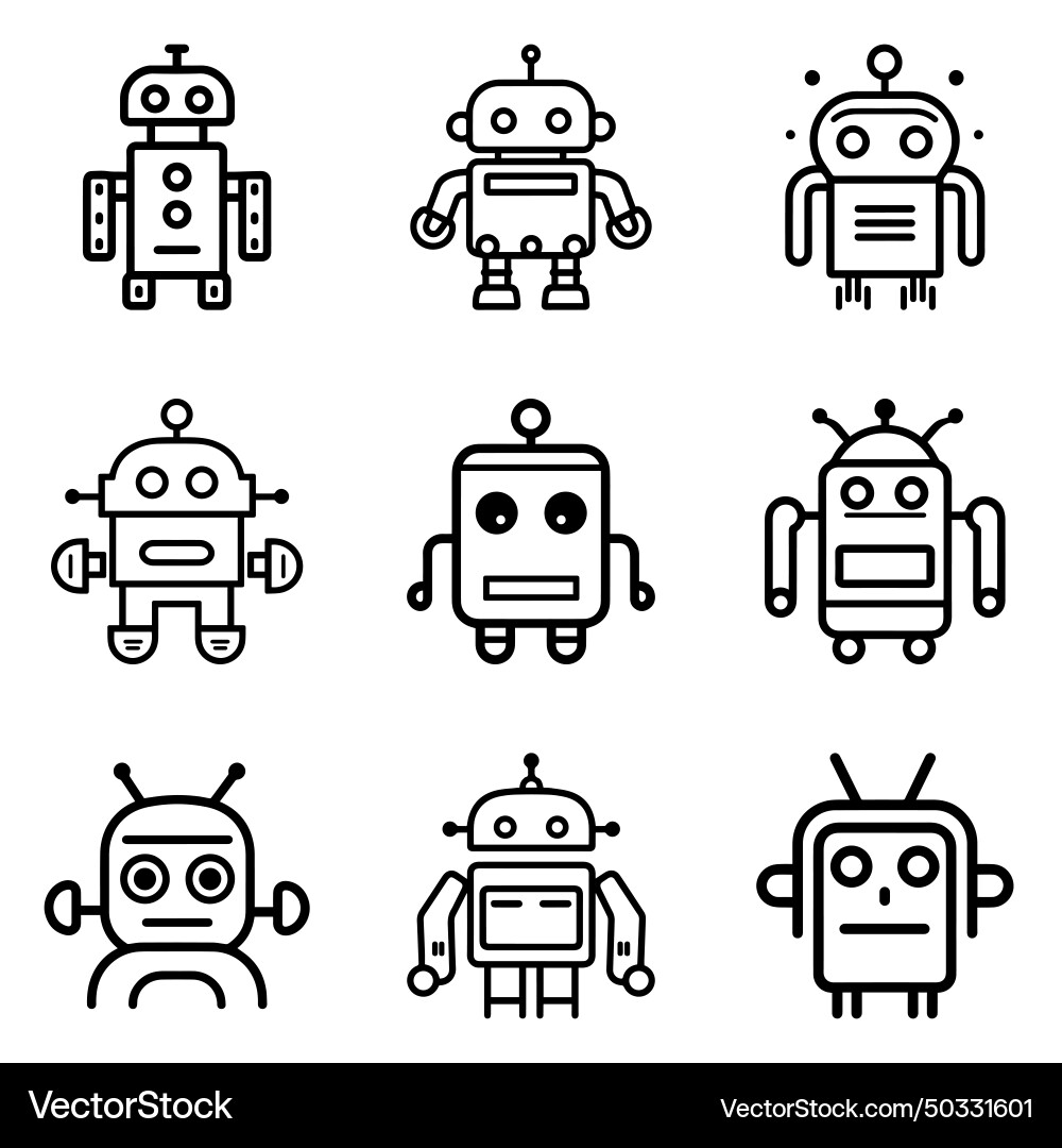Robots flat icon set isolated on white background Robots flat icon set isolated on white background Vector Image