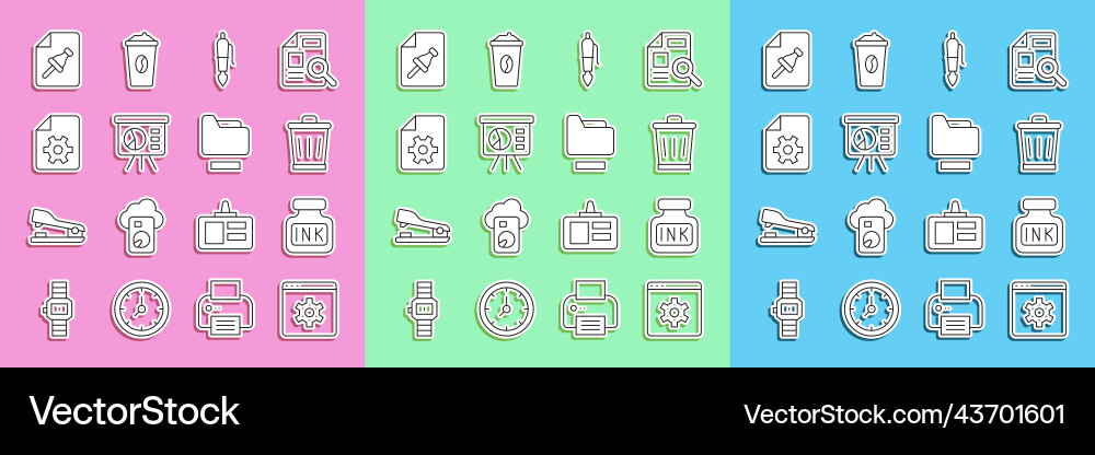 Set line browser setting inkwell trash can Set line browser setting inkwell trash can vector image
