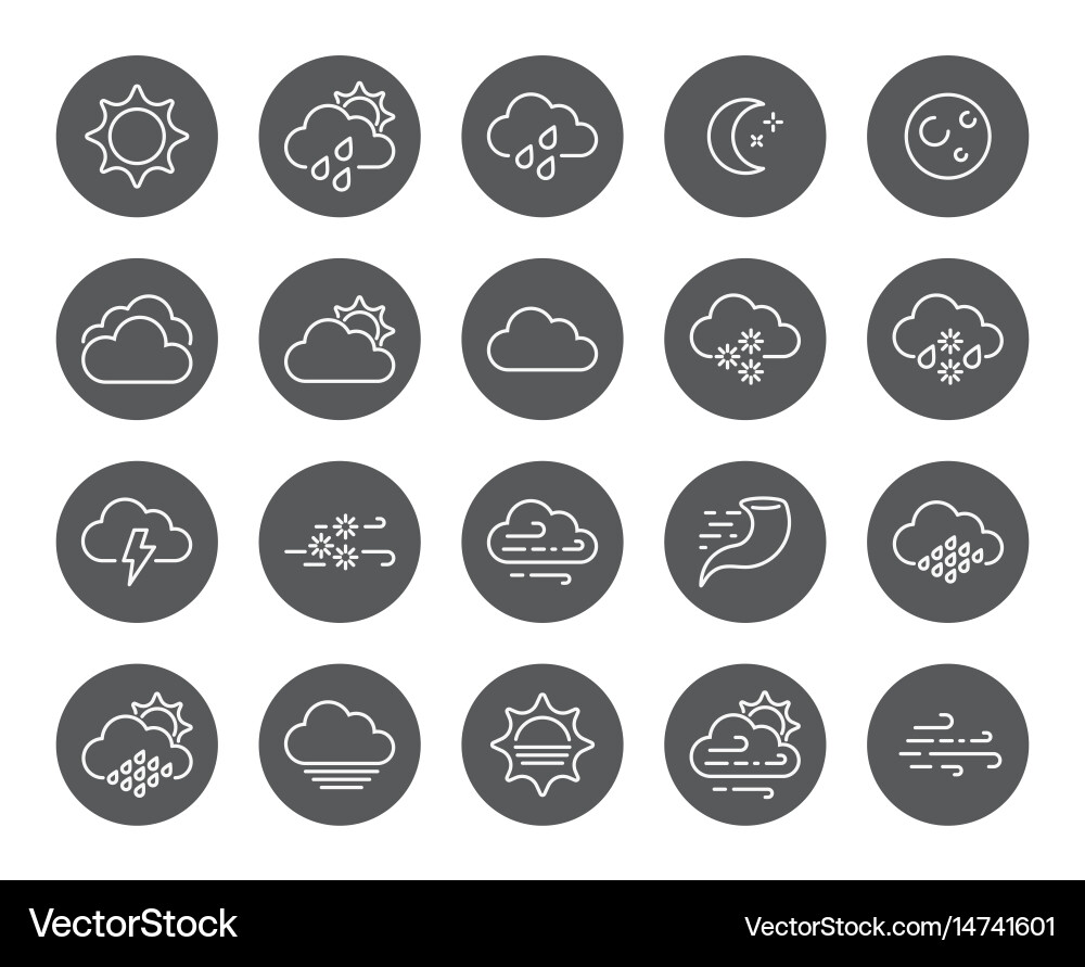 Set minimal weather related line icons contains vector image