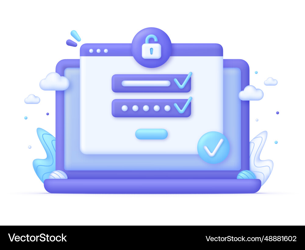 3d correct password on computer 3d correct password on computer vector image