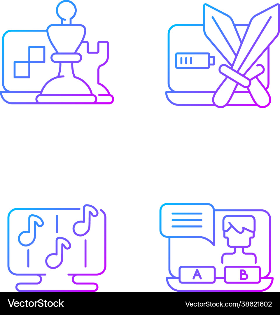 Competitive games types gradient linear icons set Competitive games types gradient linear icons set vector image