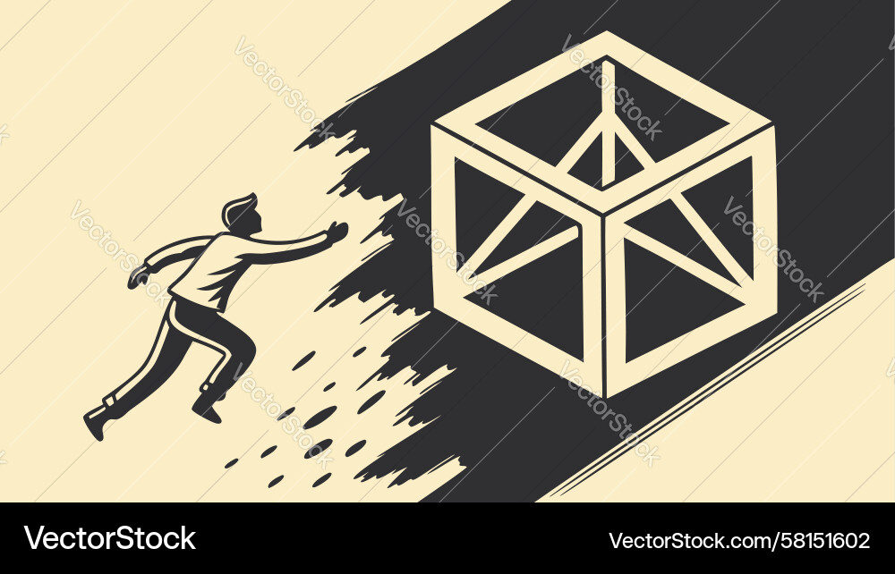 Dynamic Runner with Geometric Cube Vector Image