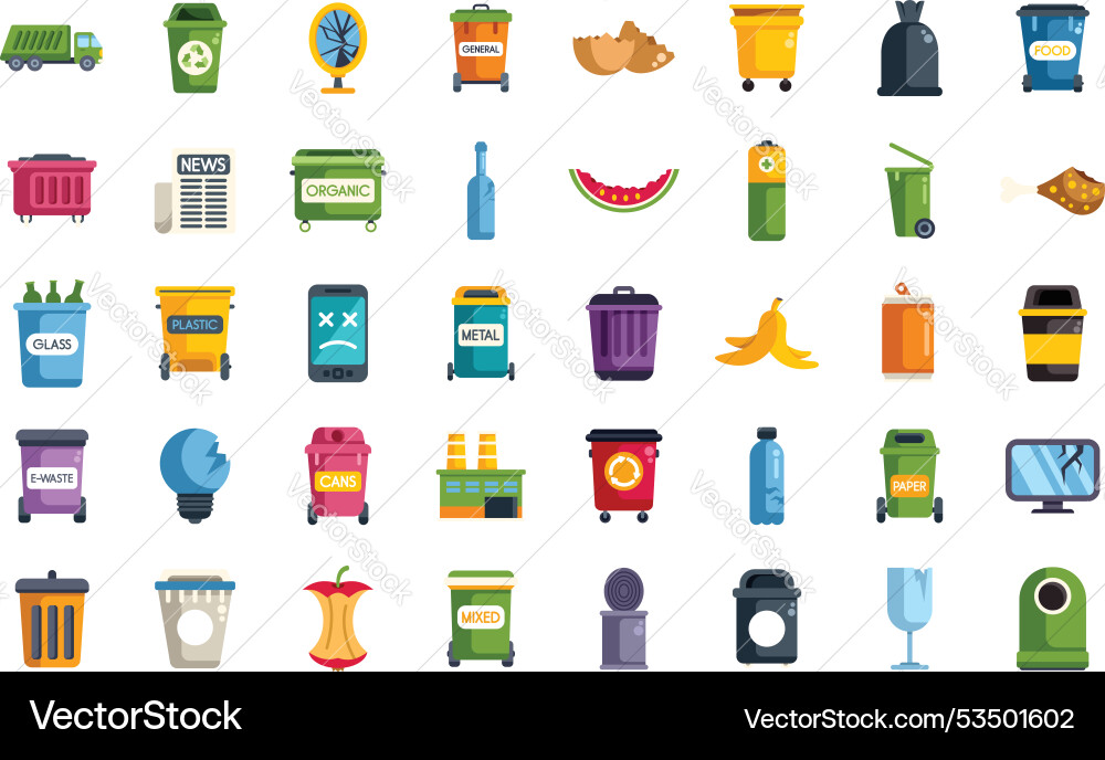 Garbage sorting and recycling bins with sorted Garbage sorting and recycling bins with sorted vector image
