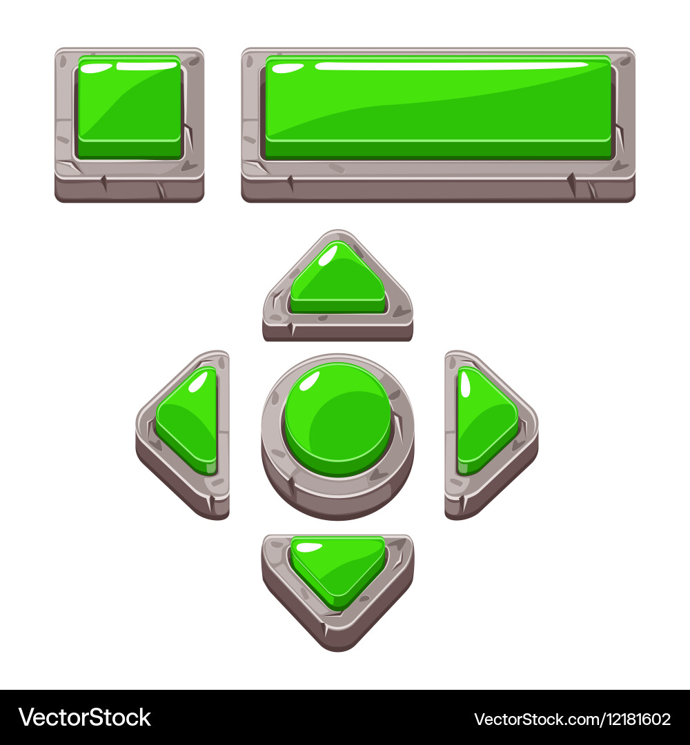 Green cartoon stone buttons for game or web design Vector Image