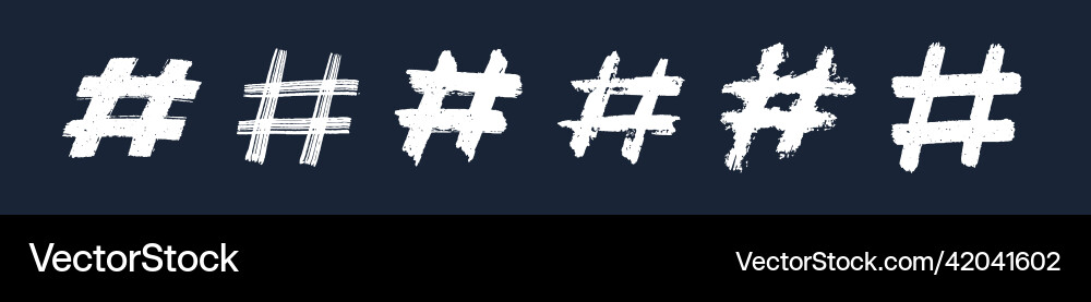 Hashtags ink painted tag icons on white Hashtags ink painted tag icons on white vector image