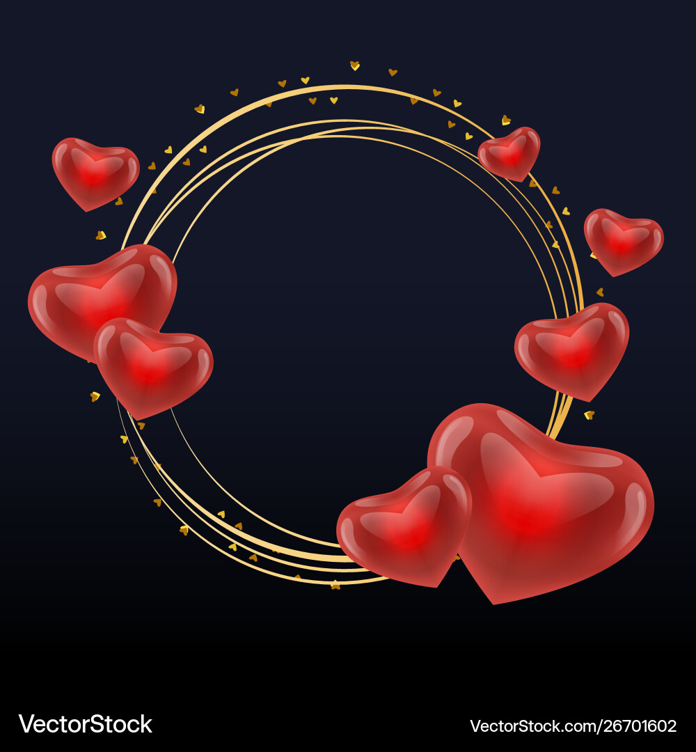 Love frame with hearts gold circle Royalty Free Vector Image