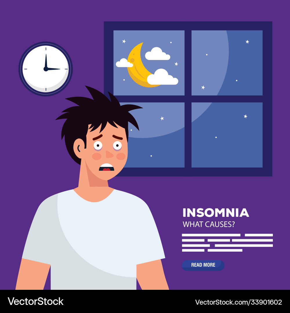 Man with insomnia in front window design Man with insomnia in front window design vector image