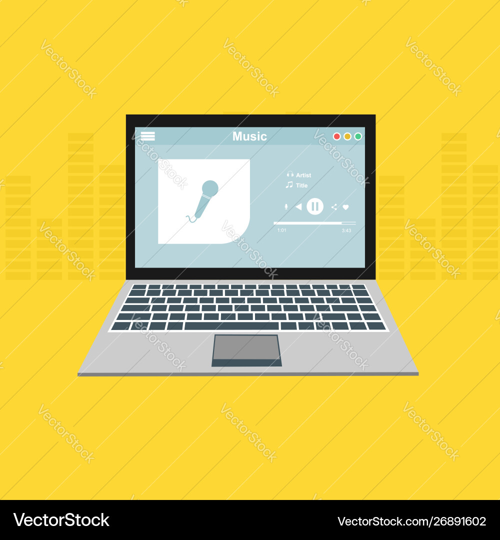 Media player application app template with flat Media player application app template with flat Vector Image