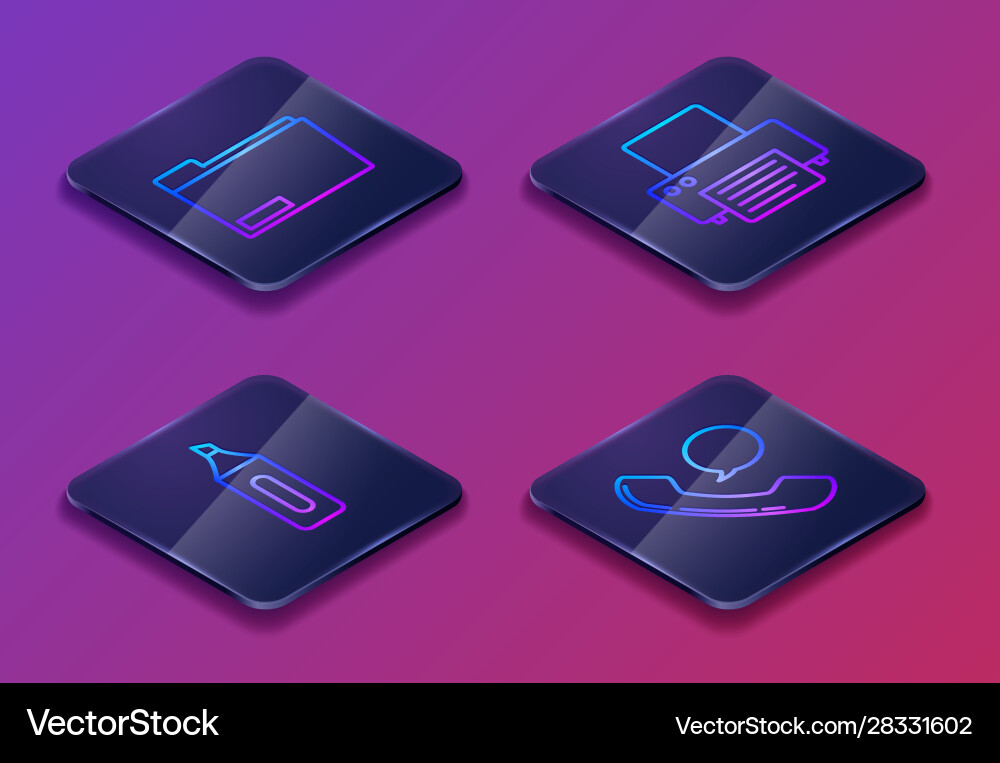 Set isometric line document folder marker pen Set isometric line document folder marker pen vector image