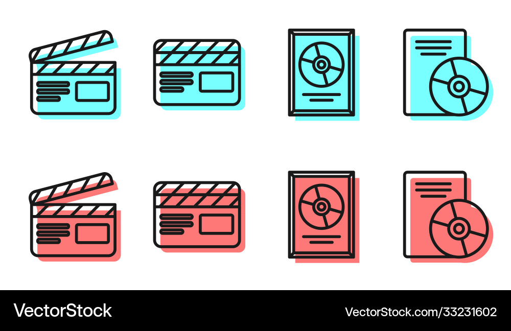 Set line cd disk award in frame movie clapper Set line cd disk award in frame movie clapper Vector Image