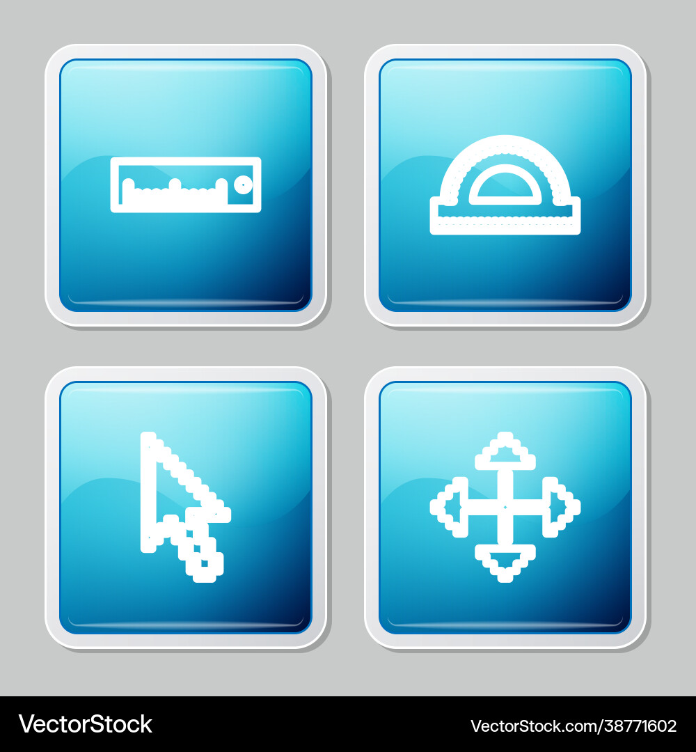 Set line ruler protractor grid pixel arrow Set line ruler protractor grid pixel arrow vector image