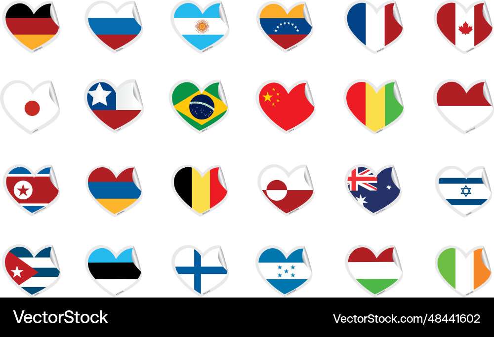 Set of heart shapes with different flags Set of heart shapes with different flags vector image