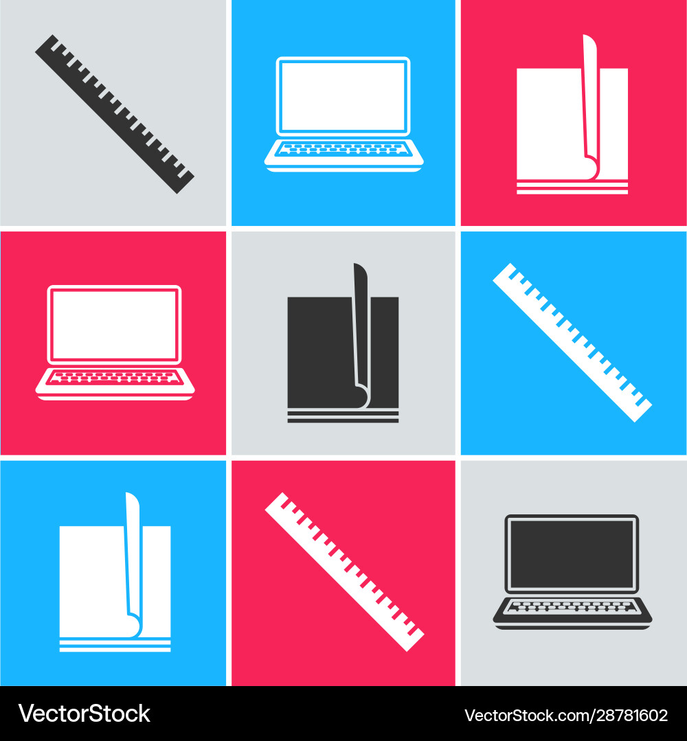 Set ruler laptop and file document icon vector image